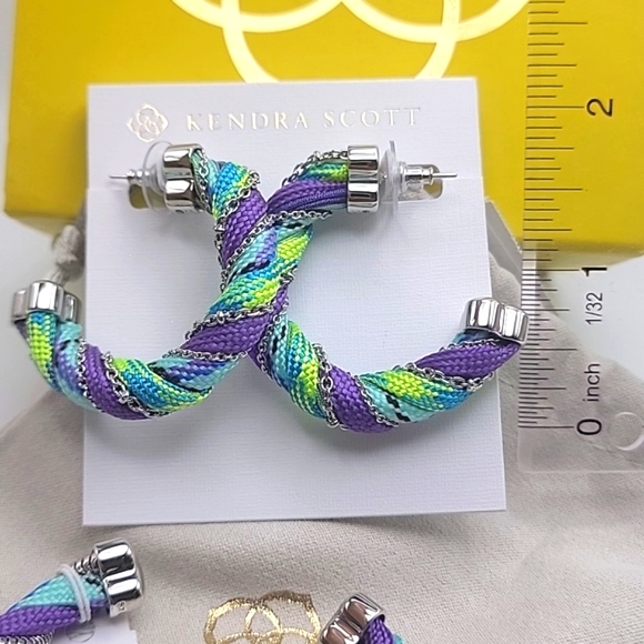 NWT KENDRA SCOTT MAISE HOOP EARNINGS AND CUFF SET PURPLE Turquoise Silver - Picture 4 of 5